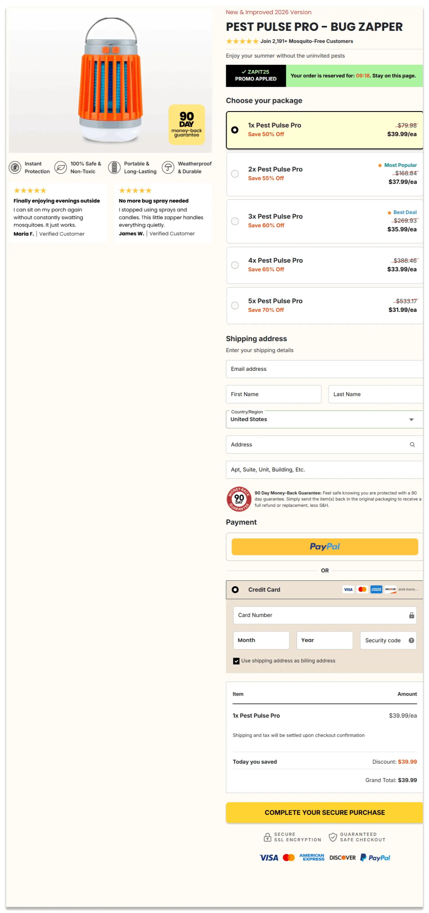 Pest Pulse Pro secure checkout page